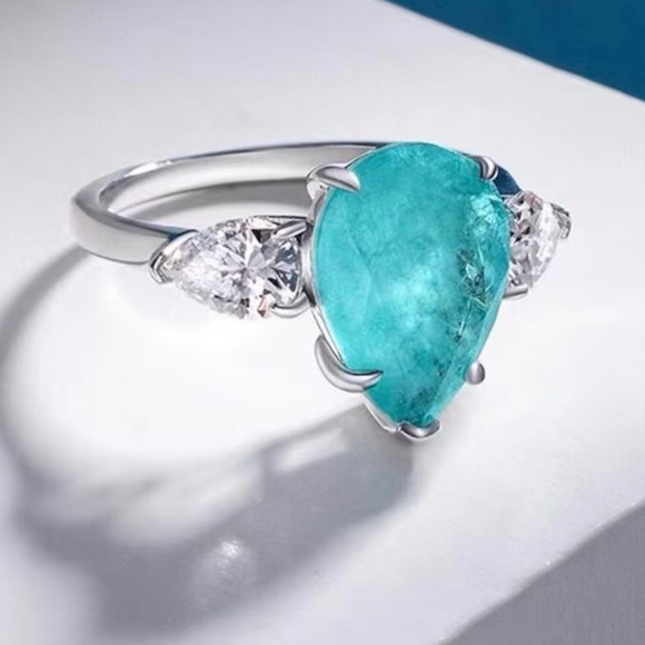 ✨✨Paraiba Tourmaline Pear Engagement Ring✨✨ - Picture 4 of 5
